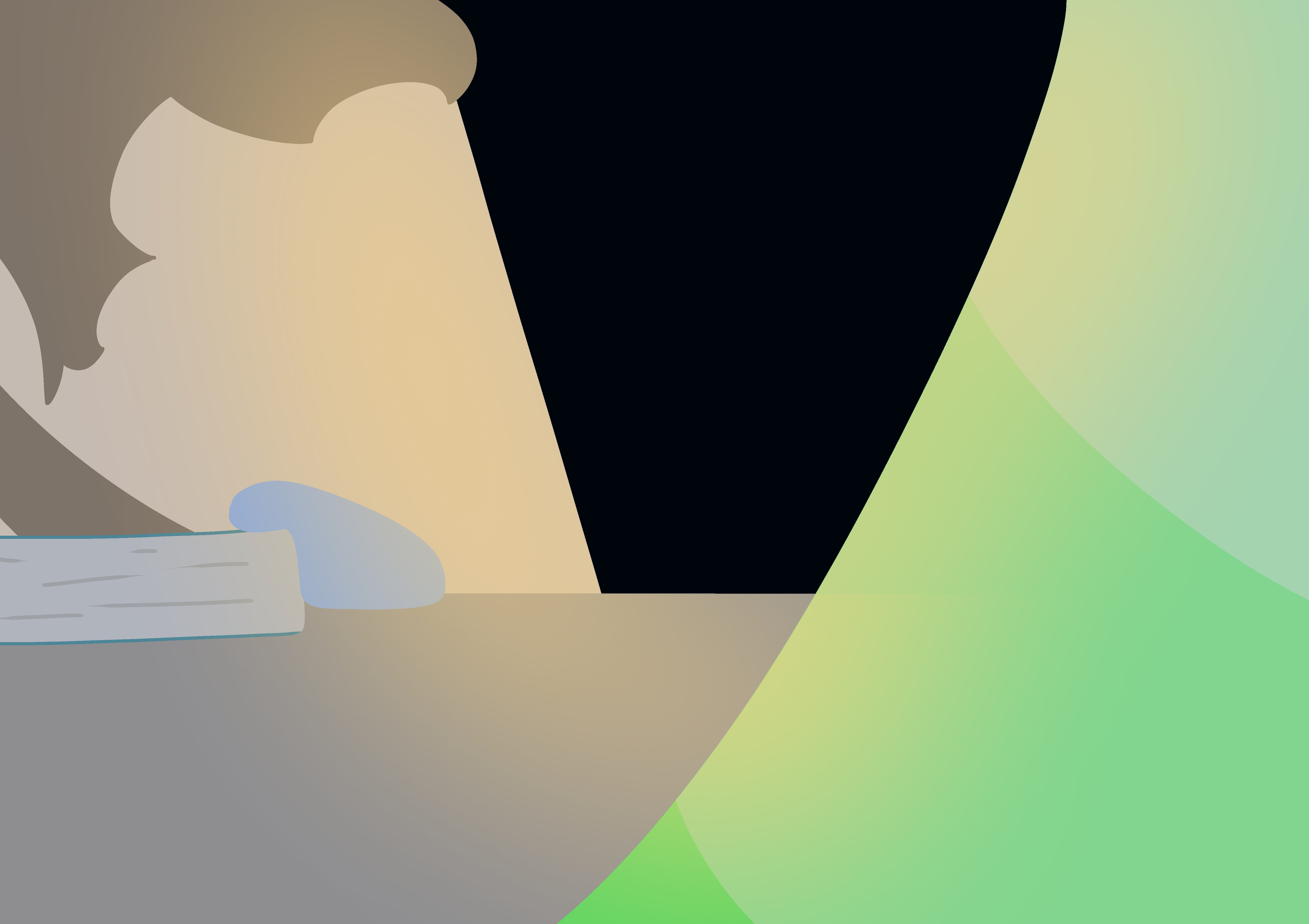 The figure sits down at the only empty seat. Across from the figure sits another figure, wearing a green cloak with pale green hands.